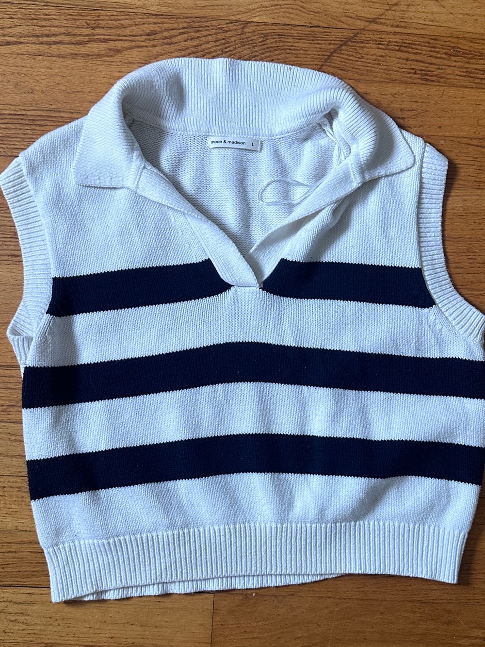 moon & madison White and Navy Striped Collared Tank Top